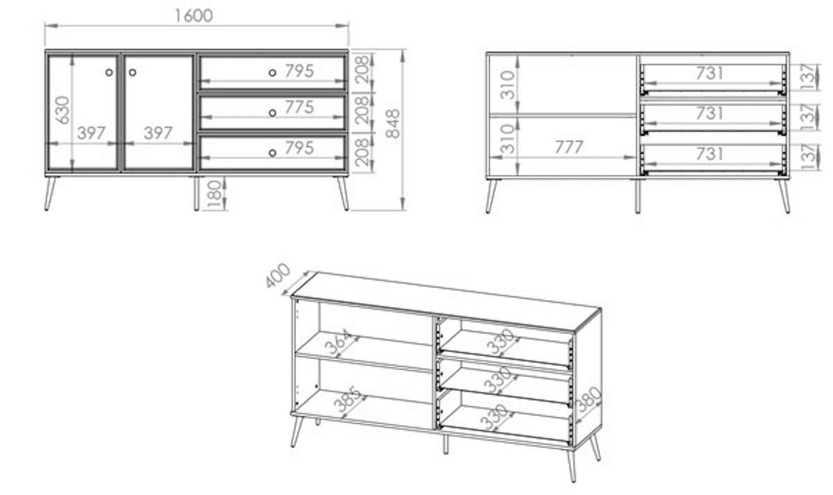 WOHNZIMMER-SET Goldin 4-teilig - Weiß Hochglanz/Weiß, Holz/Holzwerkstoff (412/152/40cm) - Feldmann-Wohnen