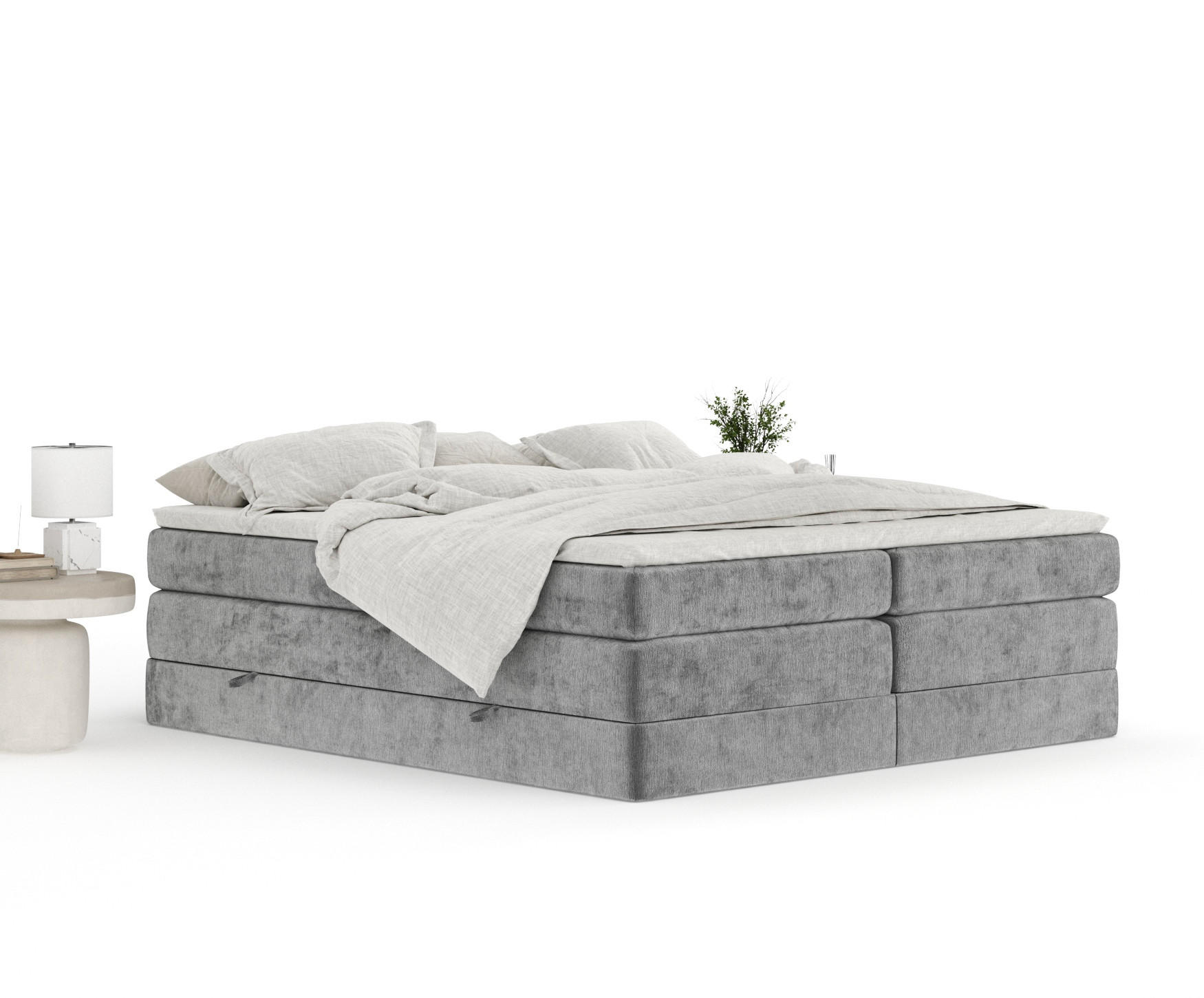 Thumbnail - Maison de Reve Boxspringbett, Grau, Textil, Buche, Kiefer, H3 + H4, 7-Zonen, Höhe ca. 40 cm, 140x200 cm, Handmade in Eur...