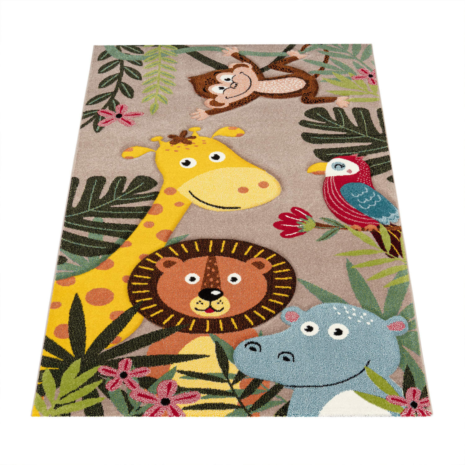 KINDERTEPPICH Dschungel Kindermotiv Kinderzimmer schmutzabweisend Beige Rechteckig 120x170 - Beige, Textil (120/170cm) - KADIMA DESIGN