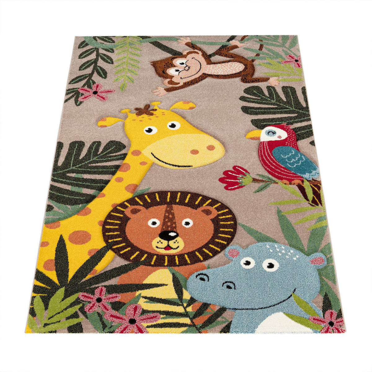 KINDERTEPPICH Dschungel Kindermotiv Kinderzimmer schmutzabweisend Beige Rechteckig 160x230 - Beige, Textil (160/230cm) - KADIMA DESIGN