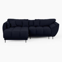 ECKSOFA LEGRO Links Blau Velours Pet Friendly L-Form Couch mit Schlaffunktion & Bettkasten - Blau/Schwarz, Holz (180/285cm) - Barchello