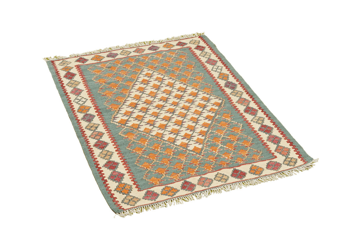 HANDWEBTEPPICH Kelim Senneh Grün 87/63 cm Schurwolle - Grün, Textil (63/87cm) - Looma