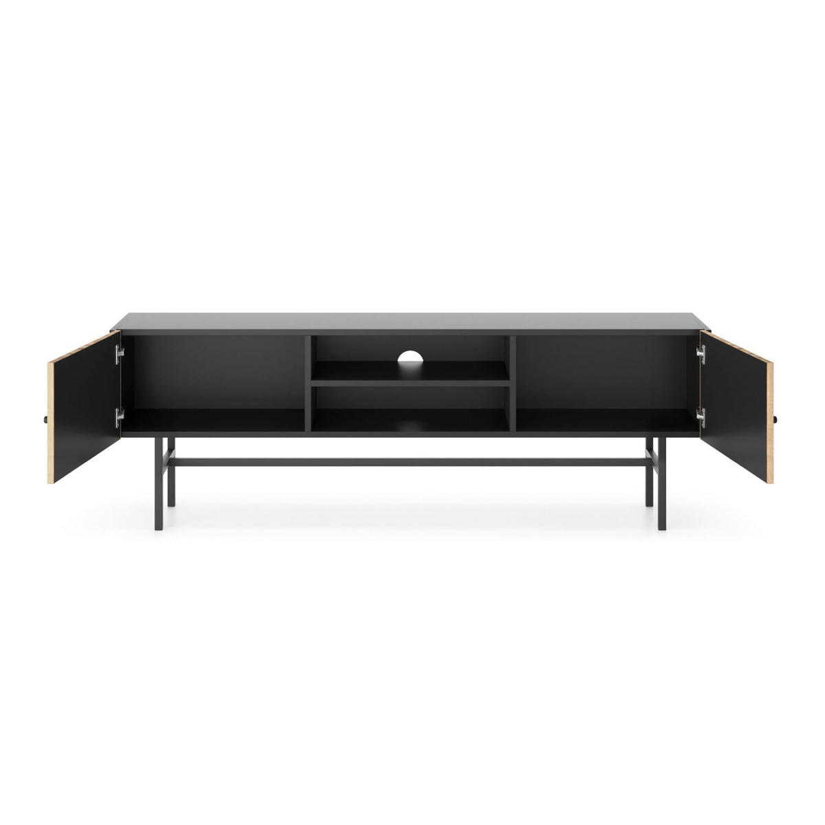 TV-LOWBOARD Divenos Schwarz / Holzoptik Eiche 155 cm - Eichefarben/Schwarz, Holzwerkstoff/Metall (155/52/35cm) - Selsey