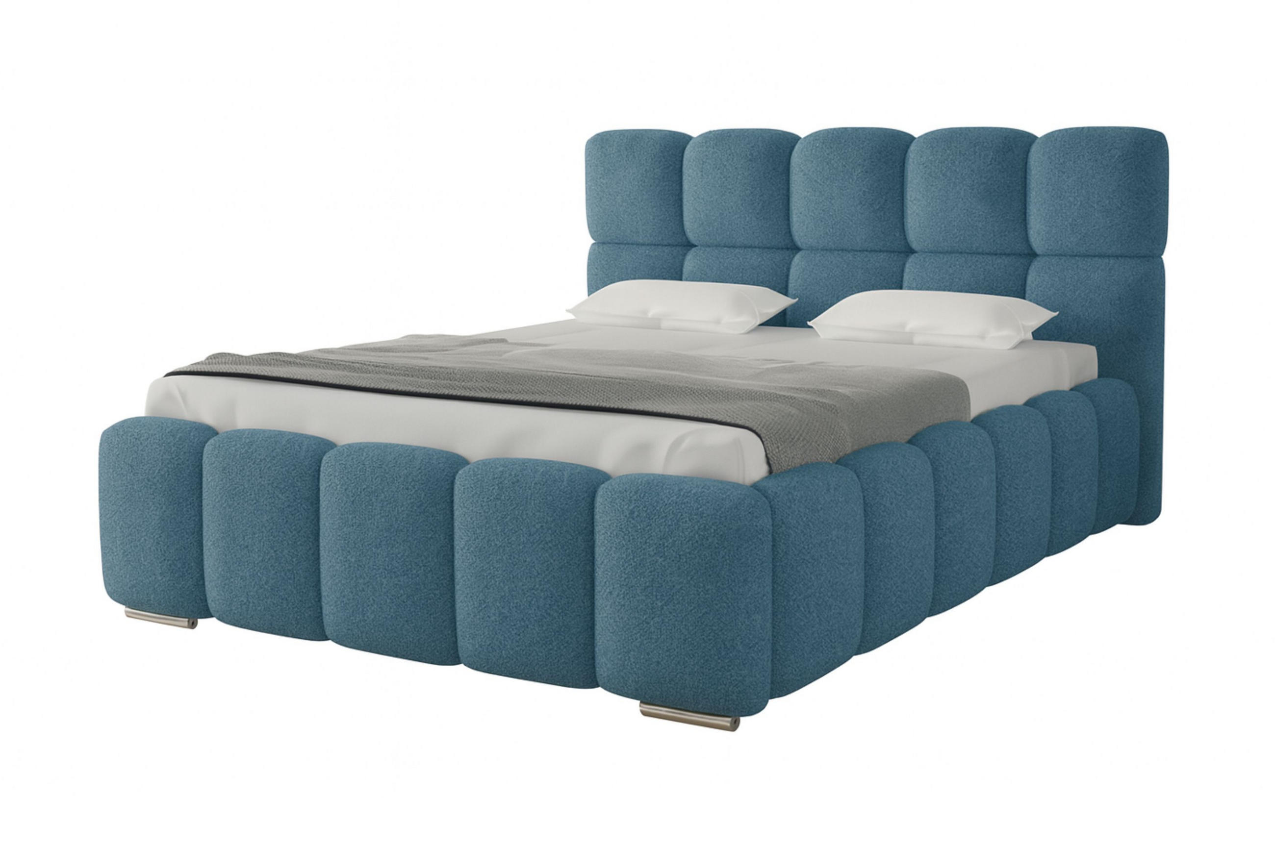 POLSTERBETT LUNA mit Kopfteil, 200 x 200 cm, Doppelbett mit Bettkasten und Lattenrost aus Metall, Boucle Stoff: Blau - Blau, Holz/Textil (200/200cm) - Agmat-Furniture