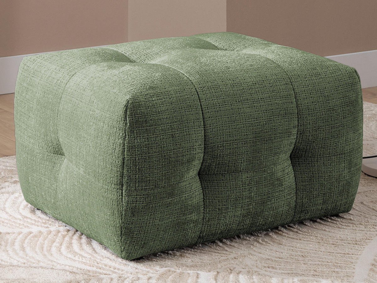 ECKSOFA inkl. Hocker Kozy im Bumpy-Design mit Schlaffunktion und fester Rückenlehne aus weichem Grün Chenille-Stoff - Ottomane rechts - Schwarz/Grün, Holz/Kunststoff (234/161cm) - S-Style Möbel