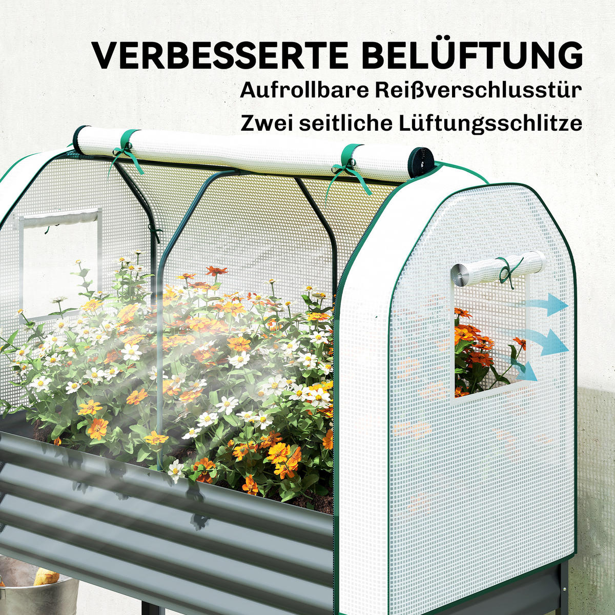 HOCHBEET mit Gewächshausabdeckung Dunkelgrau - Dunkelgrau, Metall (55/140/120cm) - Outsunny