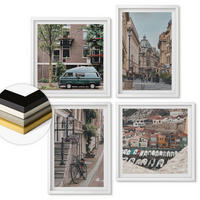 WANDBILDER 4er-Set - 50x50 cm & 40x60 cm Weißer Rahmen - Stadtansichten von Gebäuden - Weiß, Kunststoff (50/50cm) - ArtPrintCave