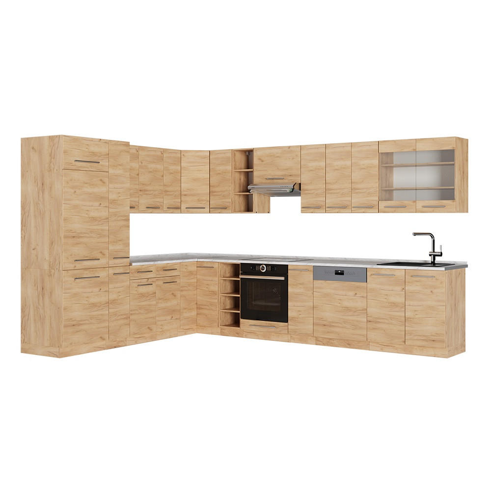 ECKKÜCHE Fame-Line, Goldkraft Eiche/Goldkraft Eiche, 347 x 257 cm, AP Marmor - Honigeiche, Holzwerkstoff (347/81.6/60cm) - Vicco