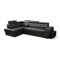 ECKSOFA KONGO RBN15, Eckcouch in L-Form mit Schlaffunktion, Farbe: Schwarz, Kunstleder, Ottomane Links - Schwarz, Textil (277/180cm) - O-Sofa