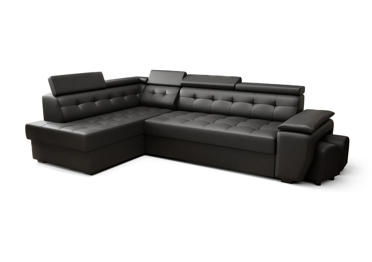ECKSOFA KONGO RBN15, Eckcouch in L-Form mit Schlaffunktion, Farbe: Schwarz, Kunstleder, Ottomane Links - Schwarz, Textil (277/180cm) - O-Sofa
