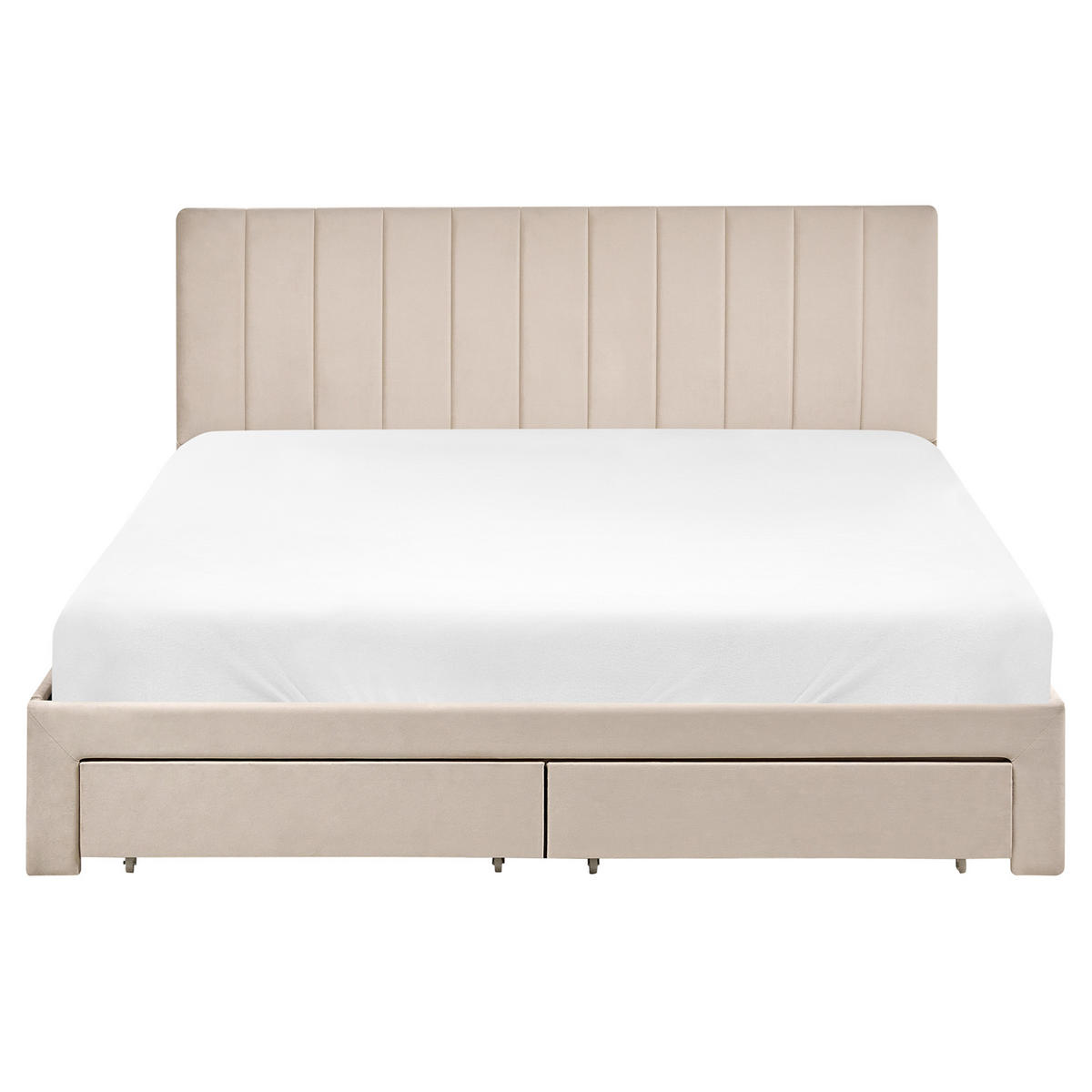 BETT mit Schubladen 160/200 cm Samtstoff Beige Lonzac - Beige, Textil (160/200cm) - Beliani