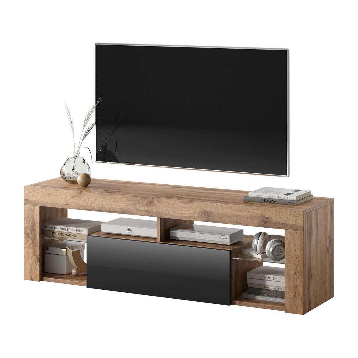 TV-LOWBOARD Bianko Eiche / Schwarz 140/50/35 cm - Eichefarben/Schwarz, Holzwerkstoff (140/50.5/35cm) - Selsey