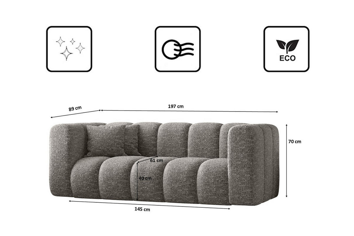 COUCH Sofa, Zweisitzer-Sofa Grand Modular Stoff Haga Hellgrau - Hellgrau, Holz (197/70/91cm) - Kaiser Möbel