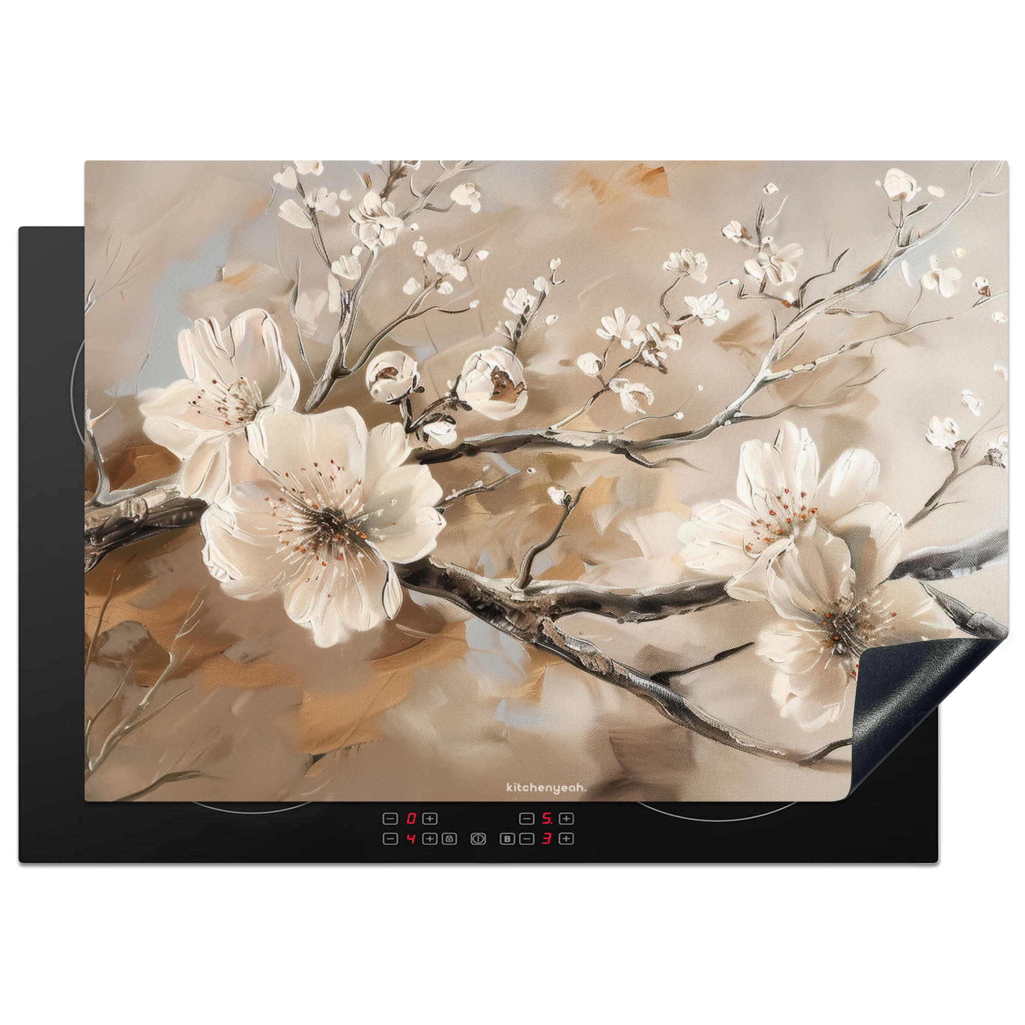 HERDABDECKPLATTE Blumen - Abstrakt - Gemalt - Beige 75x52 cm - Kaschmir, Kunststoff (75/0.2/52cm) - MuchoWow