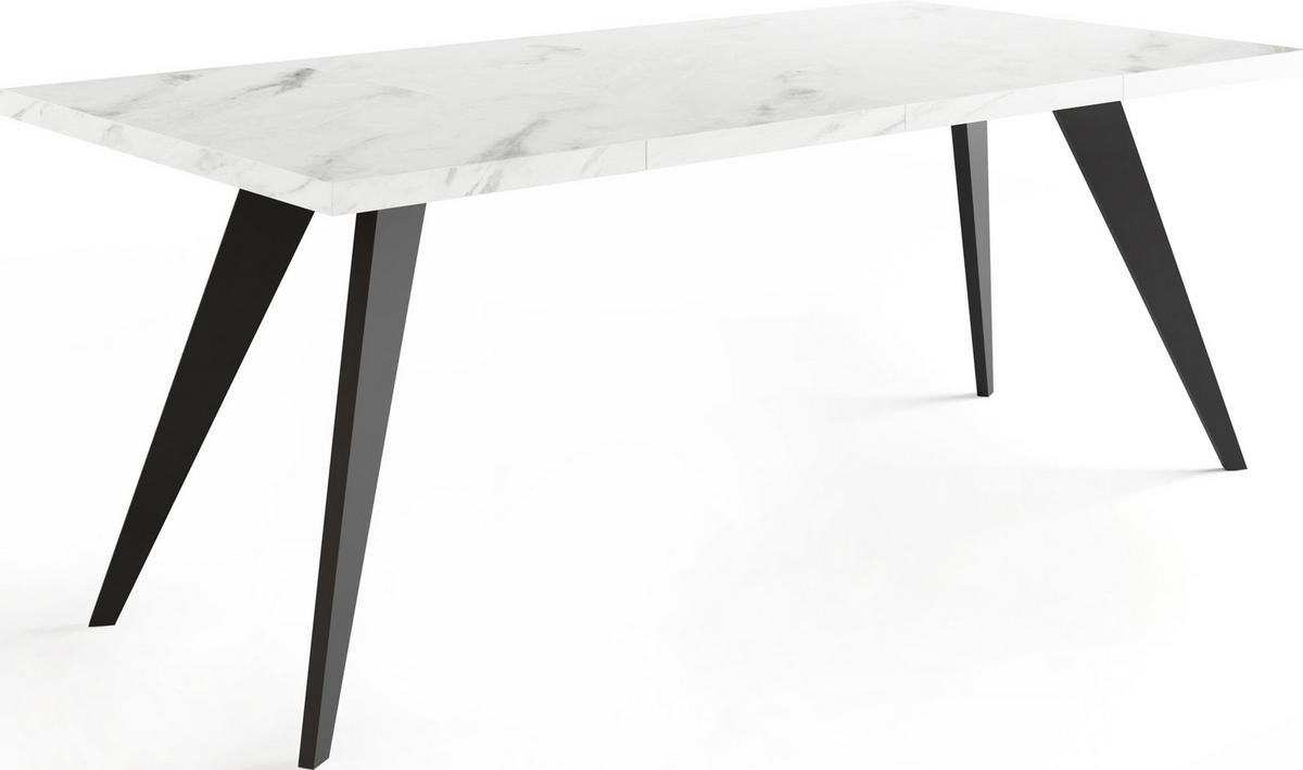 ESSTISCH Quadro quadratischer ausziehbarer, Marmor Weiß 100-200/100/76 cm - Ecru/Schwarz, Holz/Holzwerkstoff (100/100/76cm) - WFL GROUP