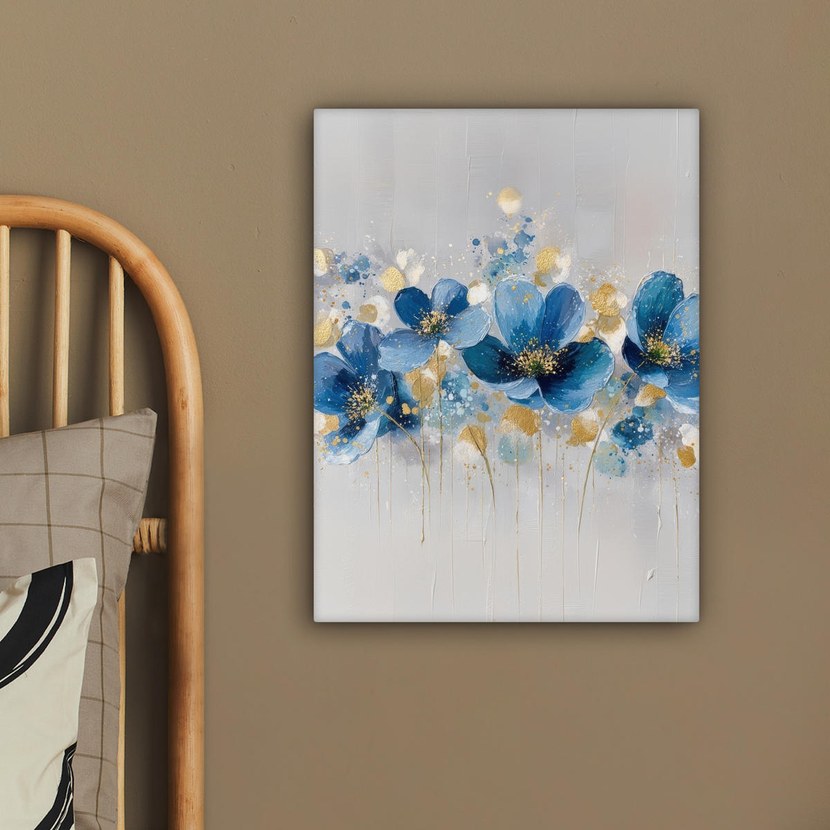 LEINWANDBILD Blumen - Blau - Abstrakt Room Decor 30x40 cm - Hellgrau, Textil (30/40cm) - MuchoWow