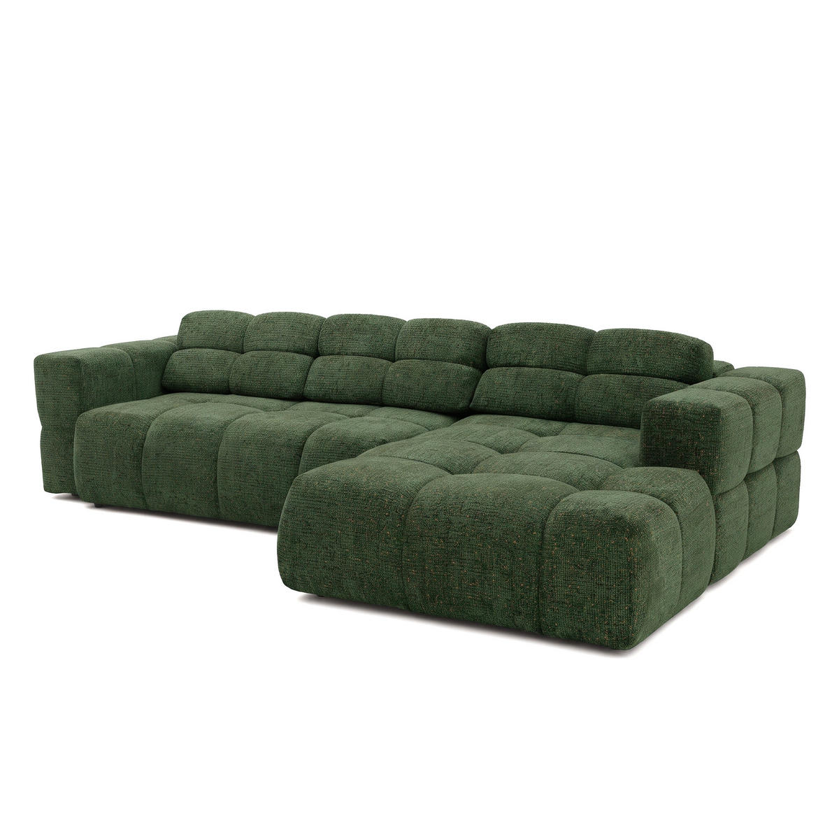 ECKSOFA TENDER Rechts mit Schlaffunktion und Verstellbare Kopfstützen, Chenille grün - Schwarz/Grün, Holz/Kunststoff (176/315cm) - Muffo