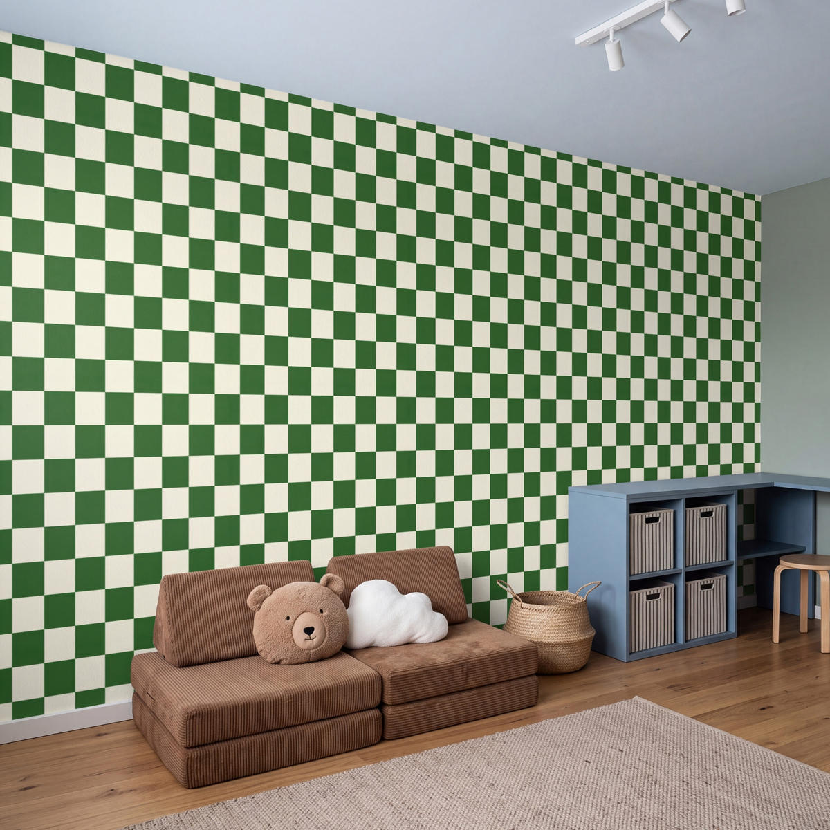 KINDERTAPETE - Schachbrett - Muster - Grün - 450x220 cm - Grün, Papier (450/220cm) - OnlyWow