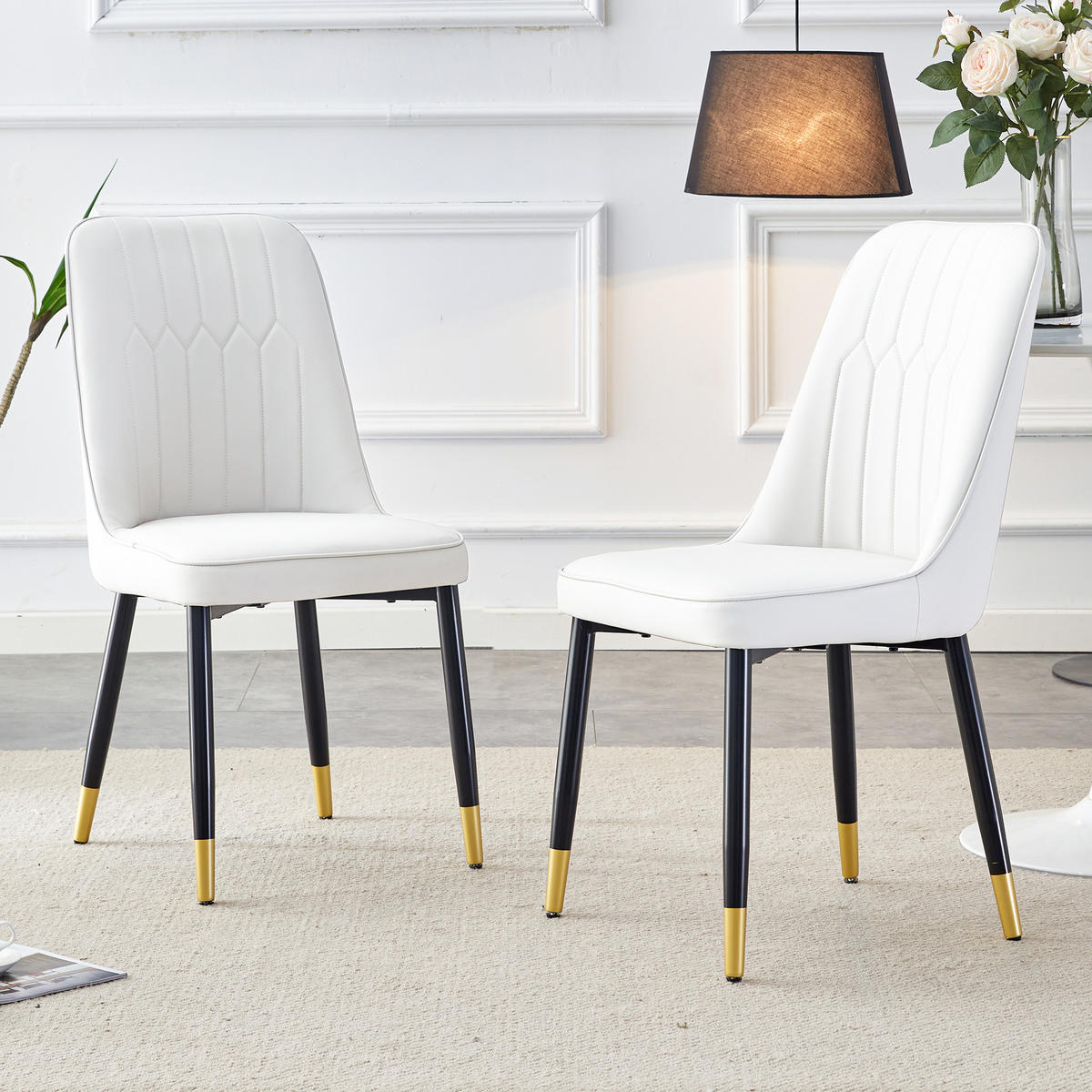 STUHL-SET DE-36511 2 Stück mit PU-Bezug und Metallbeinen Weiß - Weiß, Metall (41.5/89/43cm) - ComfortXL