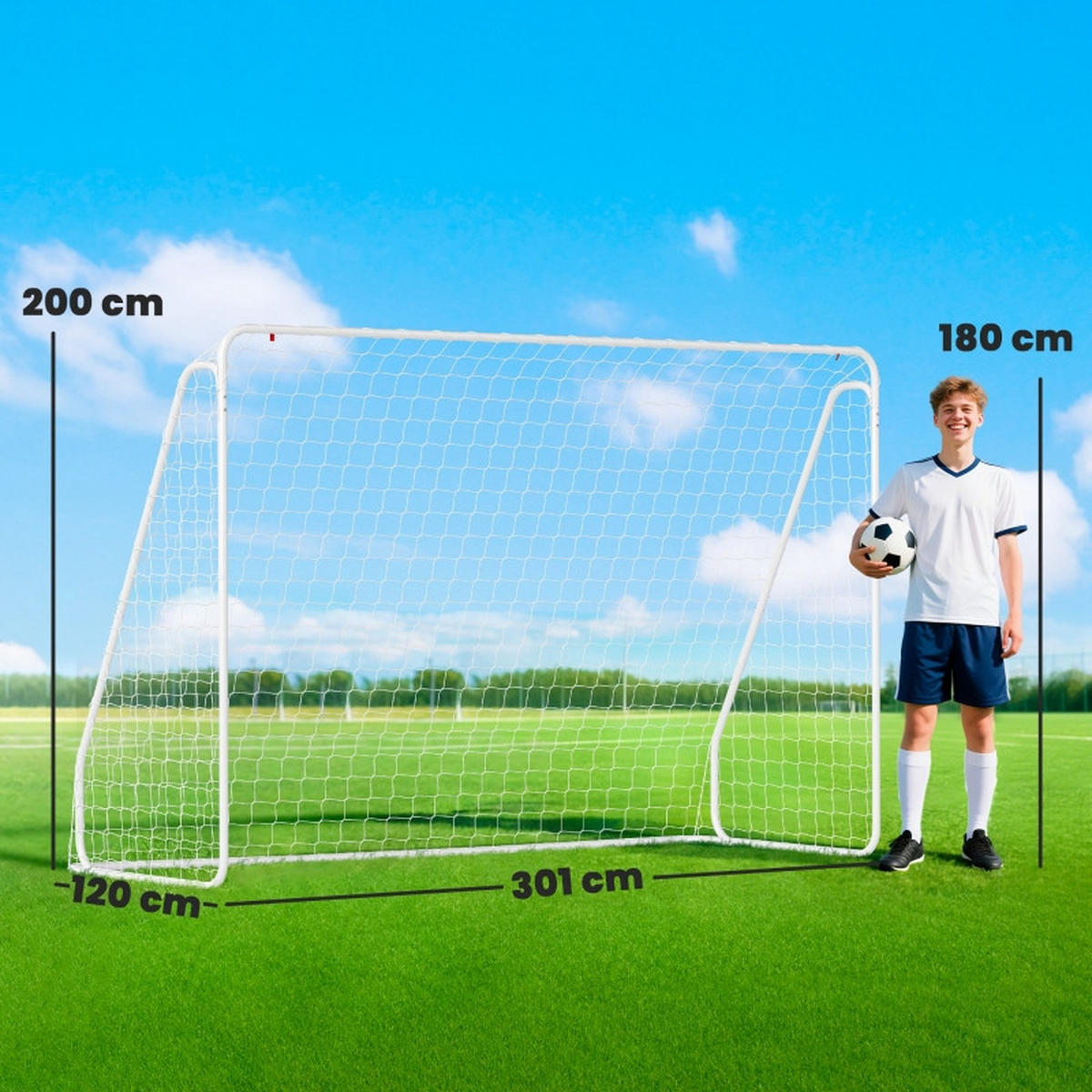 FUSSBALLTOR DE-09881 mit Trainingskäfig, UV-beständig Weiß - Weiß, Metall (120/301cm) - ComfortXL