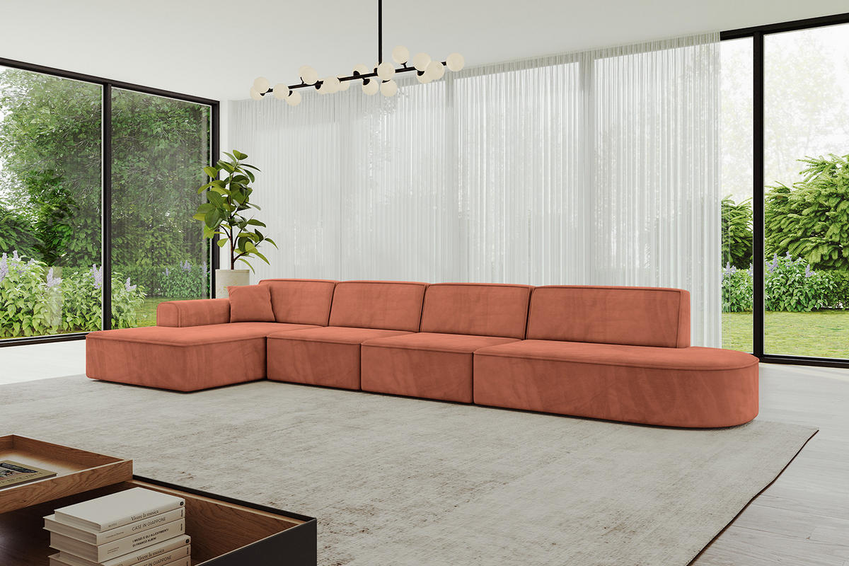 ECKSOFA Ottomane Links IREA-L3-v3 - 403x165x76 cm Apricot - Koralle, Holzwerkstoff/Textil (403/165cm) - ALTDECOR