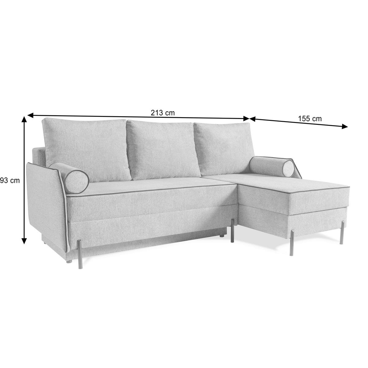 ECKSCHLAFSOFA Livio mit Schlaffunktion und universeller Ottomane, Grau - Grau, Textil (213/155cm) - Beautysofa