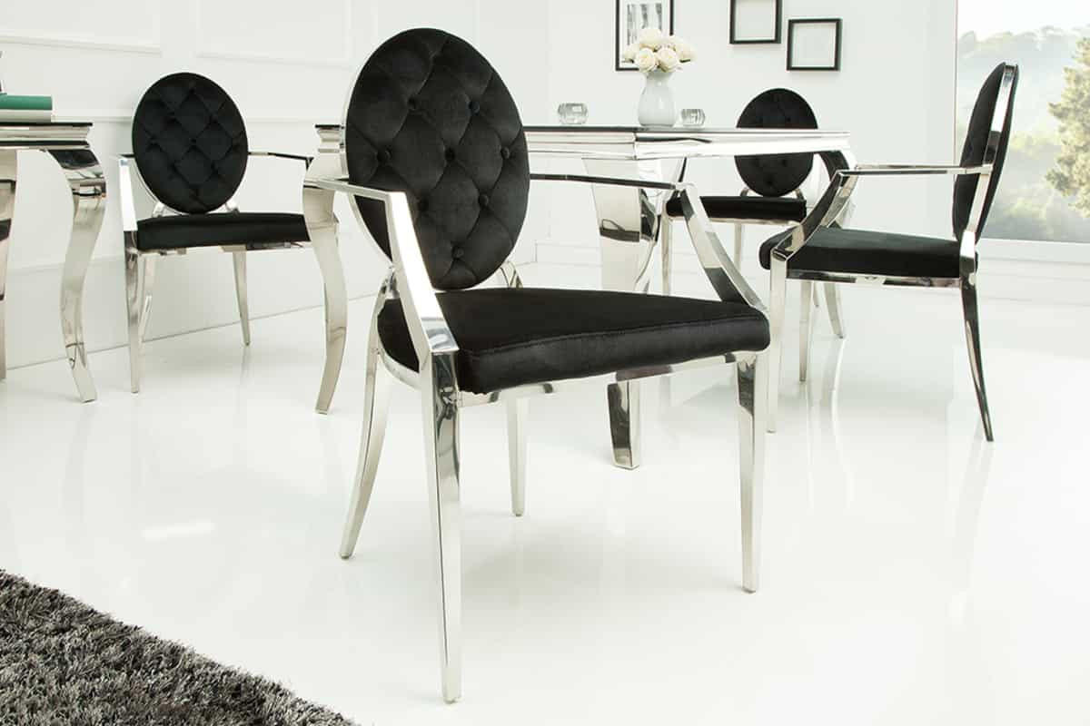 STUHL MODERN BAROCK Samt Schwarz 90 cm - Silberfarben/Schwarz, Textil/Metall (62/92/60cm) - riess-ambiente