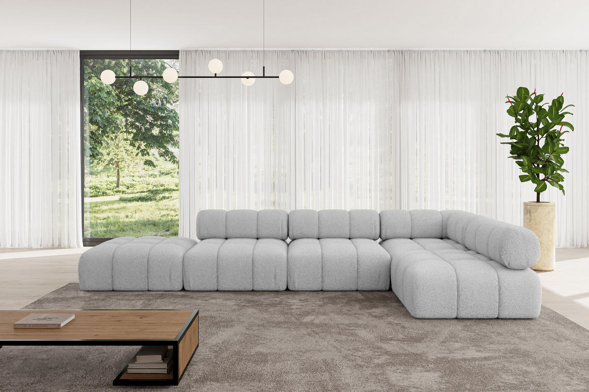 ECKSOFA modulares Sofa Favio-L2 - 380x190x70 cm Hellgrau Bouclé - Hellgrau, Holzwerkstoff/Textil (380/190cm) - ALTDECOR