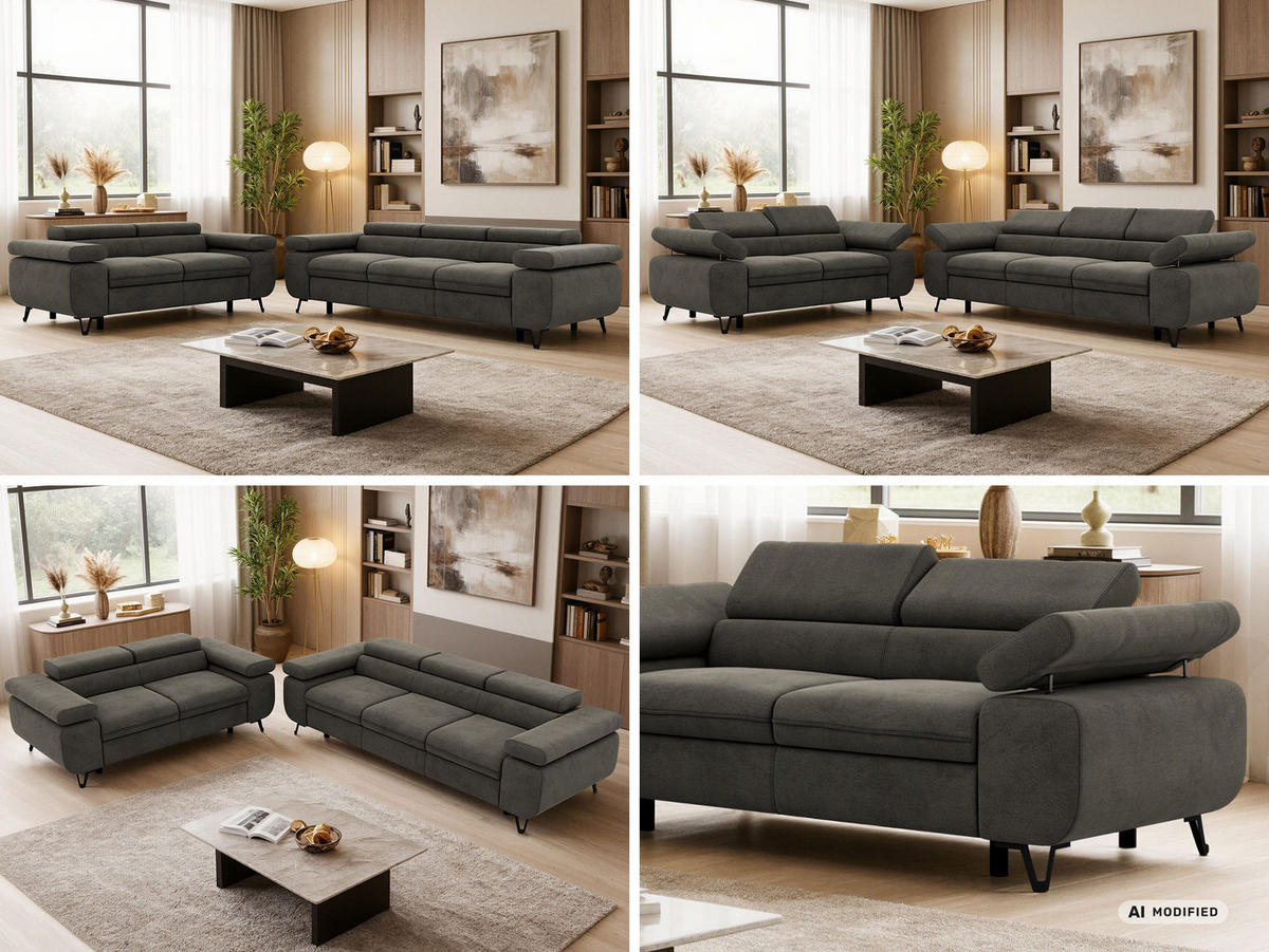 SEDACÍ SOUPRAVA PETER 2+3 - Tmavě šedá Samet - černá/tmavě šedá, kov/textil (262/76/99cm) - MKS