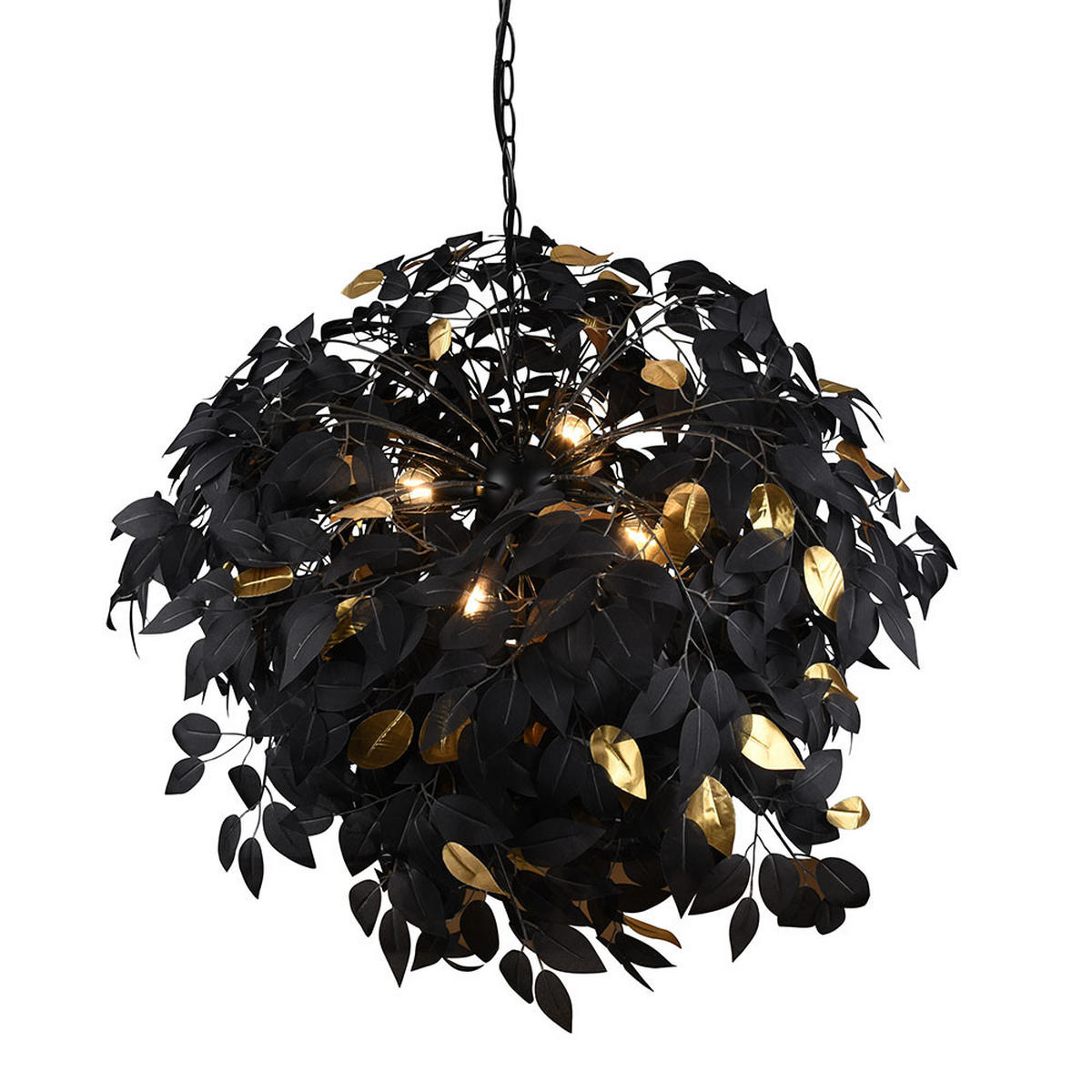 HÄNGELEUCHTE Blätter Schwarz Gold - Schwarz, Metall (70/70/150cm)