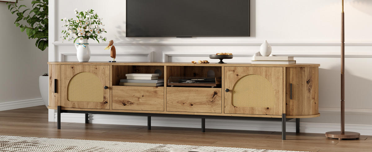 TV-SCHRANK oval Rattan Holzoptik - Naturfarben, Holzwerkstoff (200/49.5/40cm)