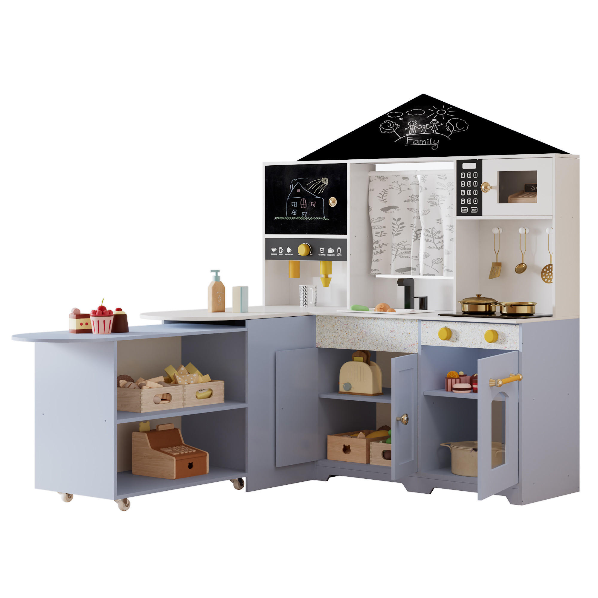 KINDERKÜCHE in Weiß und Lila mit Küchenzubehör für Kinderzimmer, B90/T60/H105 cm - Lila, Holzwerkstoff/Kunststoff (60/90/105cm) - STILVORA