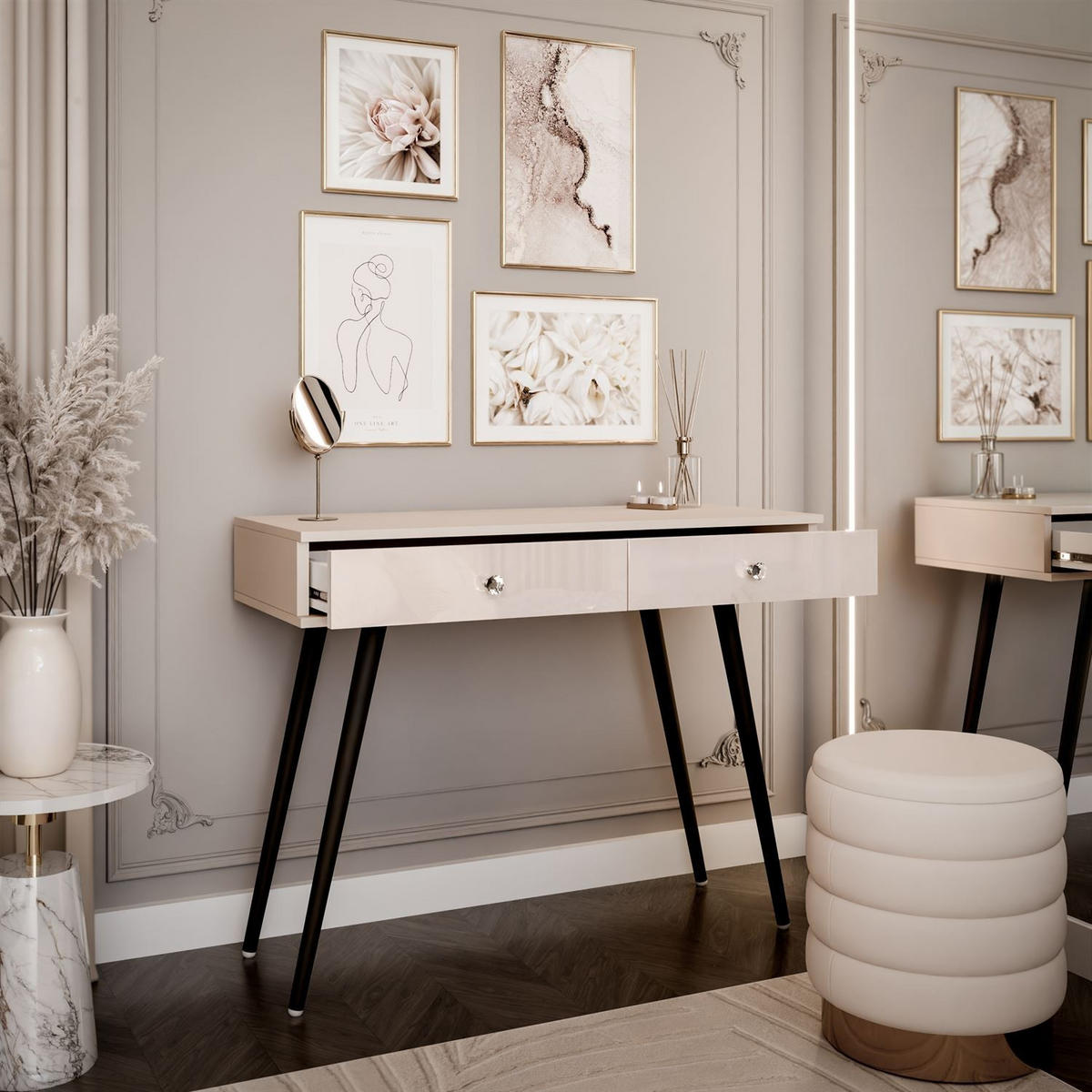 KONSOLE SIENNA KASCHMIR auf schrägen schwarzen Beinen - Beige, Holzwerkstoff (100/81/42cm) - Lookway
