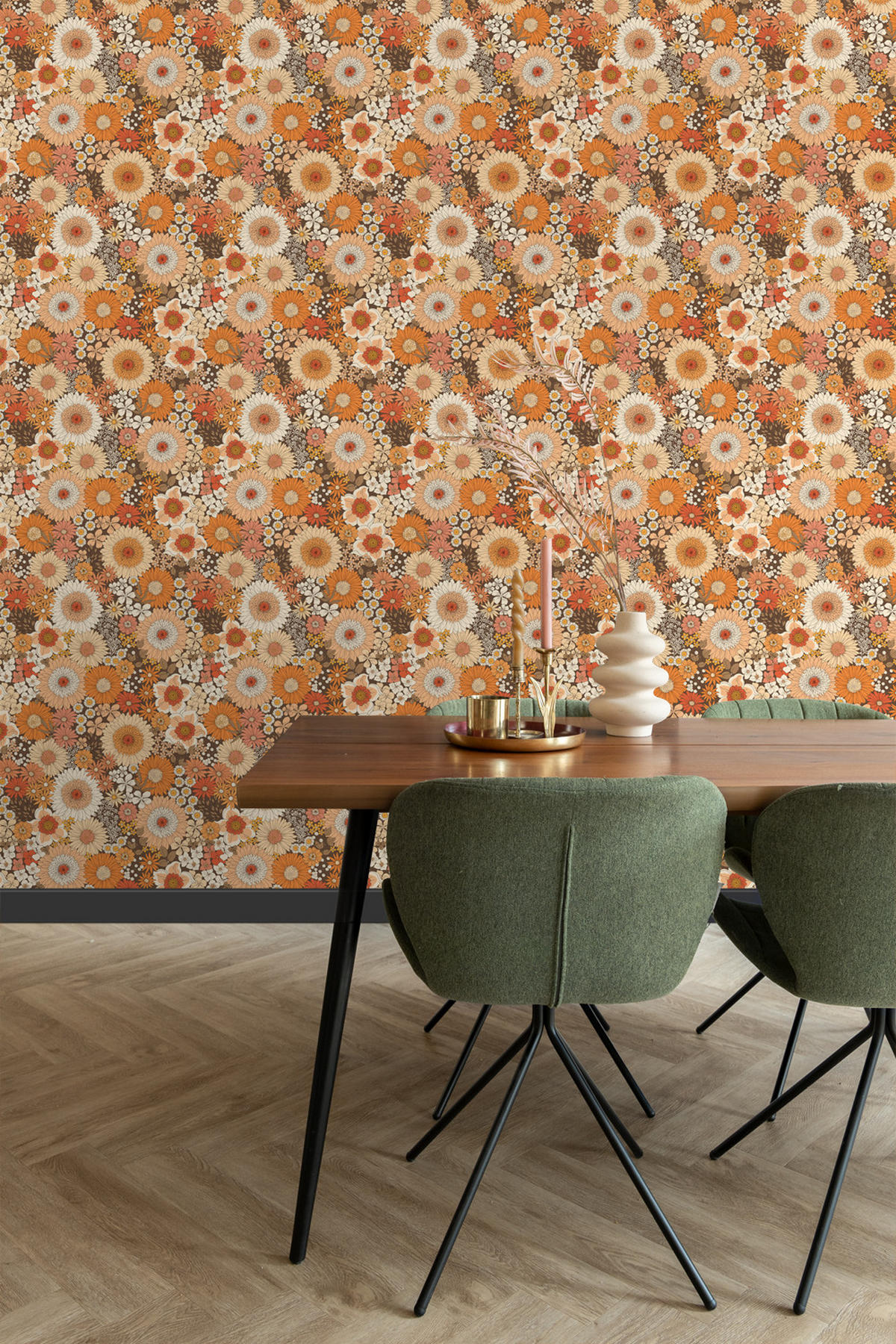 TAPETE Retro Blumen 50 x 900 cm - Orange, Papier (50/900cm) - ESTAhome
