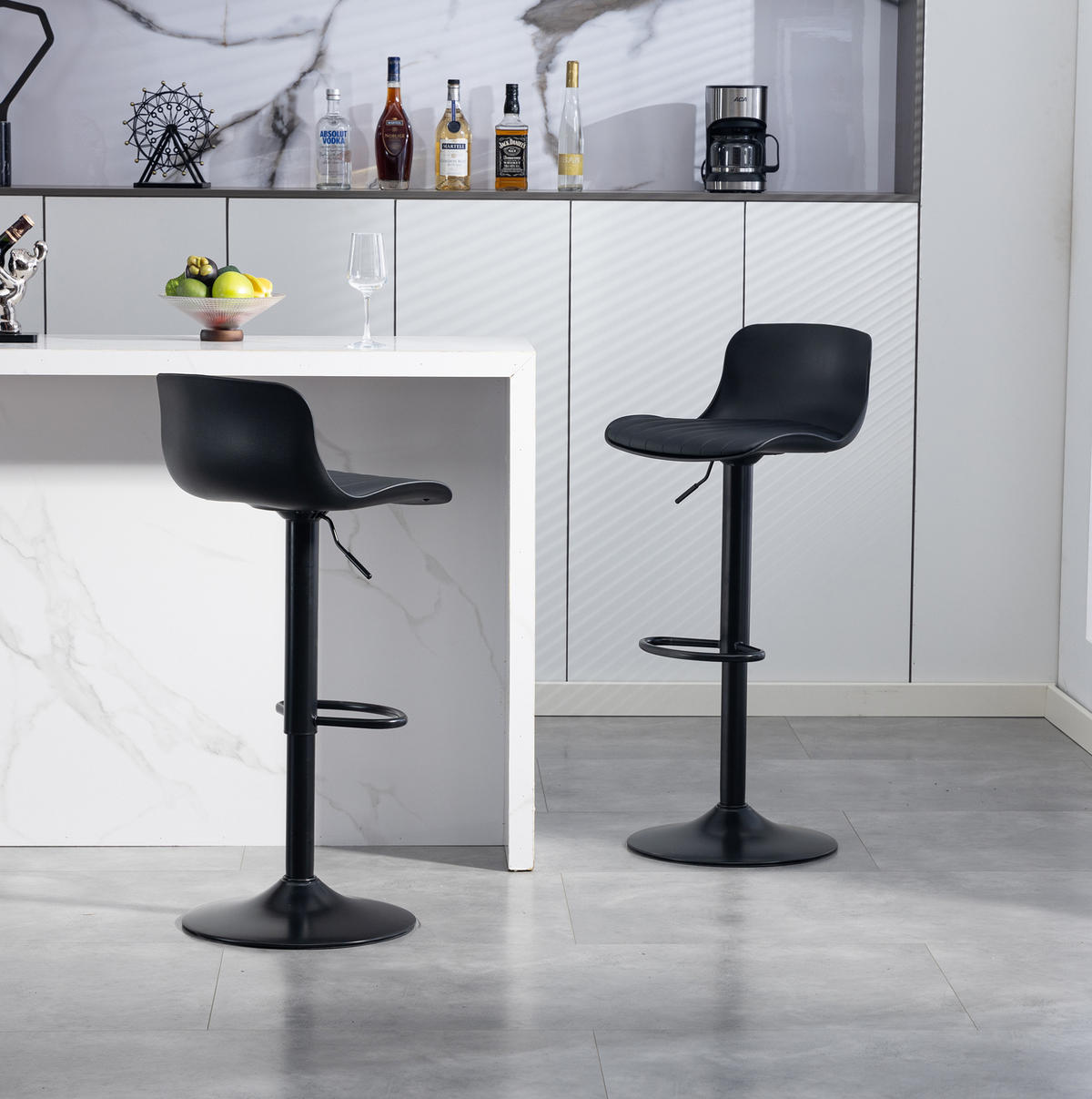 BARHOCKER 2er-Set höhenverstellbar drehbar Metall Black - Schwarz, Metall (44/80/43cm) - Meubliv