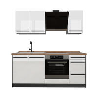 SINGLEKÜCHE R-Line, Weiß Hochglanz/Anthrazit, 180 cm Arbeitsplatte Goldkraft Eiche - Weiß Hochglanz/Anthrazit, Holzwerkstoff (180/206.8/60cm) - Vicco