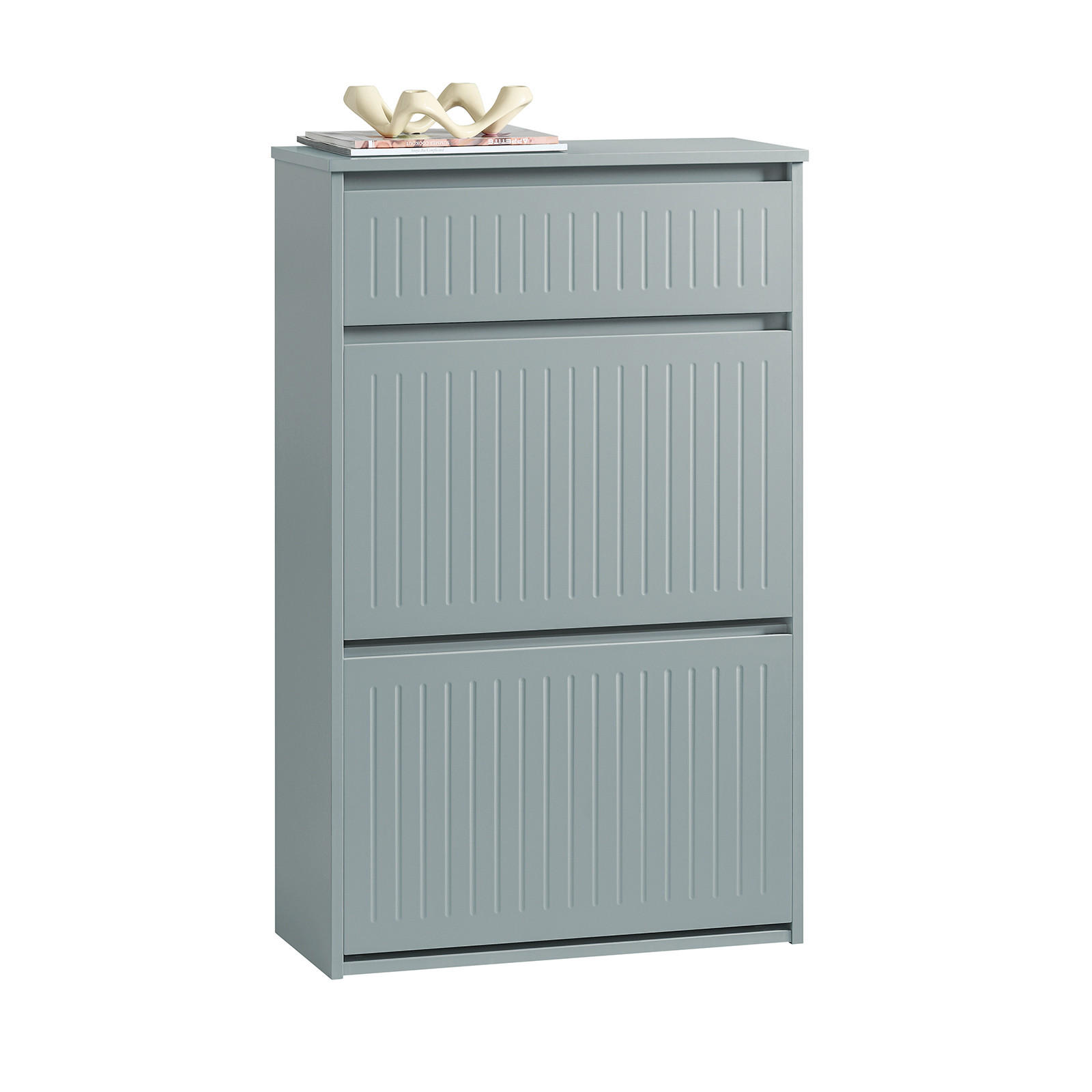 SCHUHSCHRANK mit 2 Klappen Hellgrau - Grau, Holzwerkstoff (61/100/26cm) - SoBuy