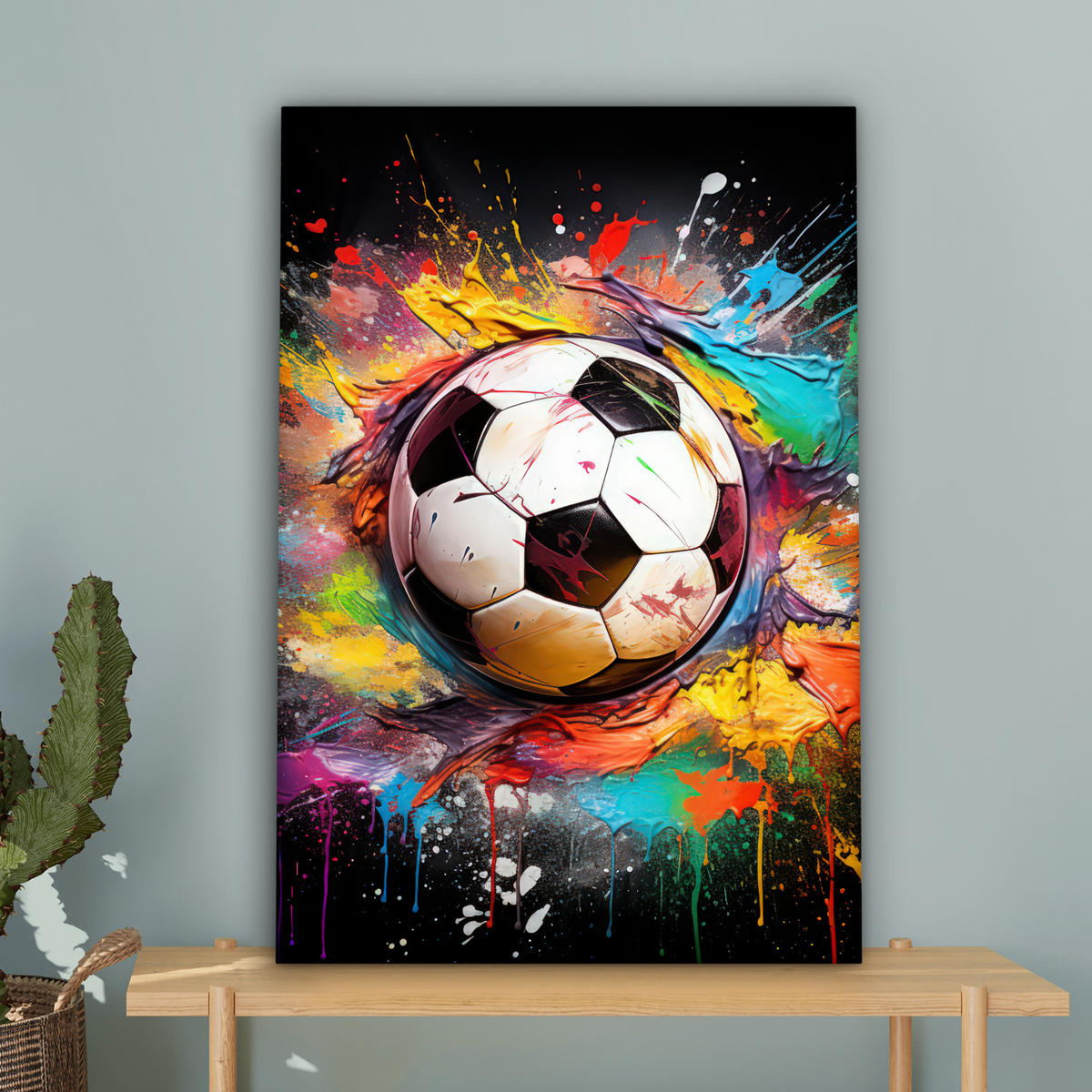LEINWANDBILD Fußball - Farbe - Farben - Schwarz - Weiß 40x60 cm - Weiß, Textil (40/60cm) - MuchoWow