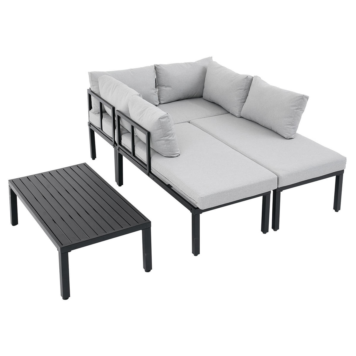GARTENMÖBEL-SET 6 Sitzer Sofa Tisch Stahl Verstellbar Grau - Grau, Textil (194/84/260cm) - FLIEKS