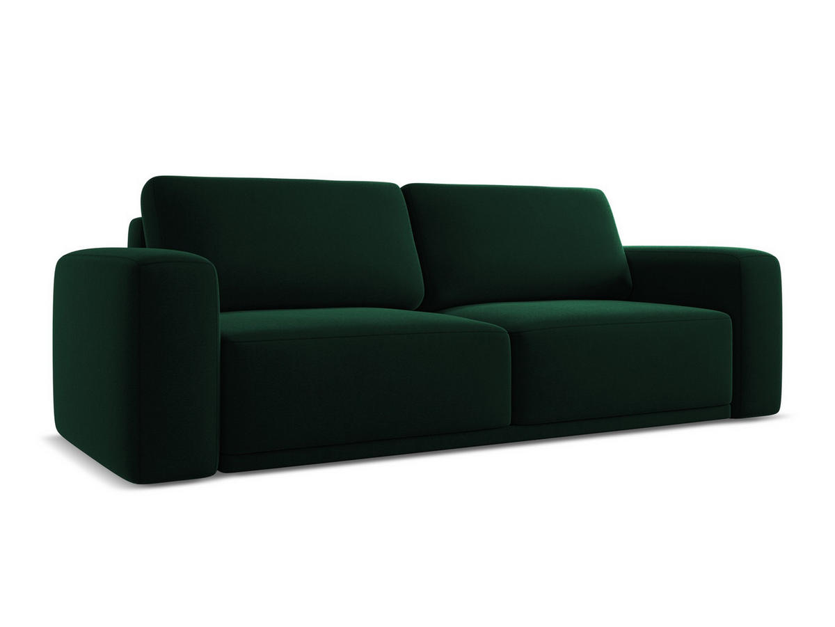 3-SITZER SOFA mit Schlaffunktion Samt Stoff Grün - Dunkelgrün/Schwarz, Kunststoff/Textil (242/91/100cm) - Makamii