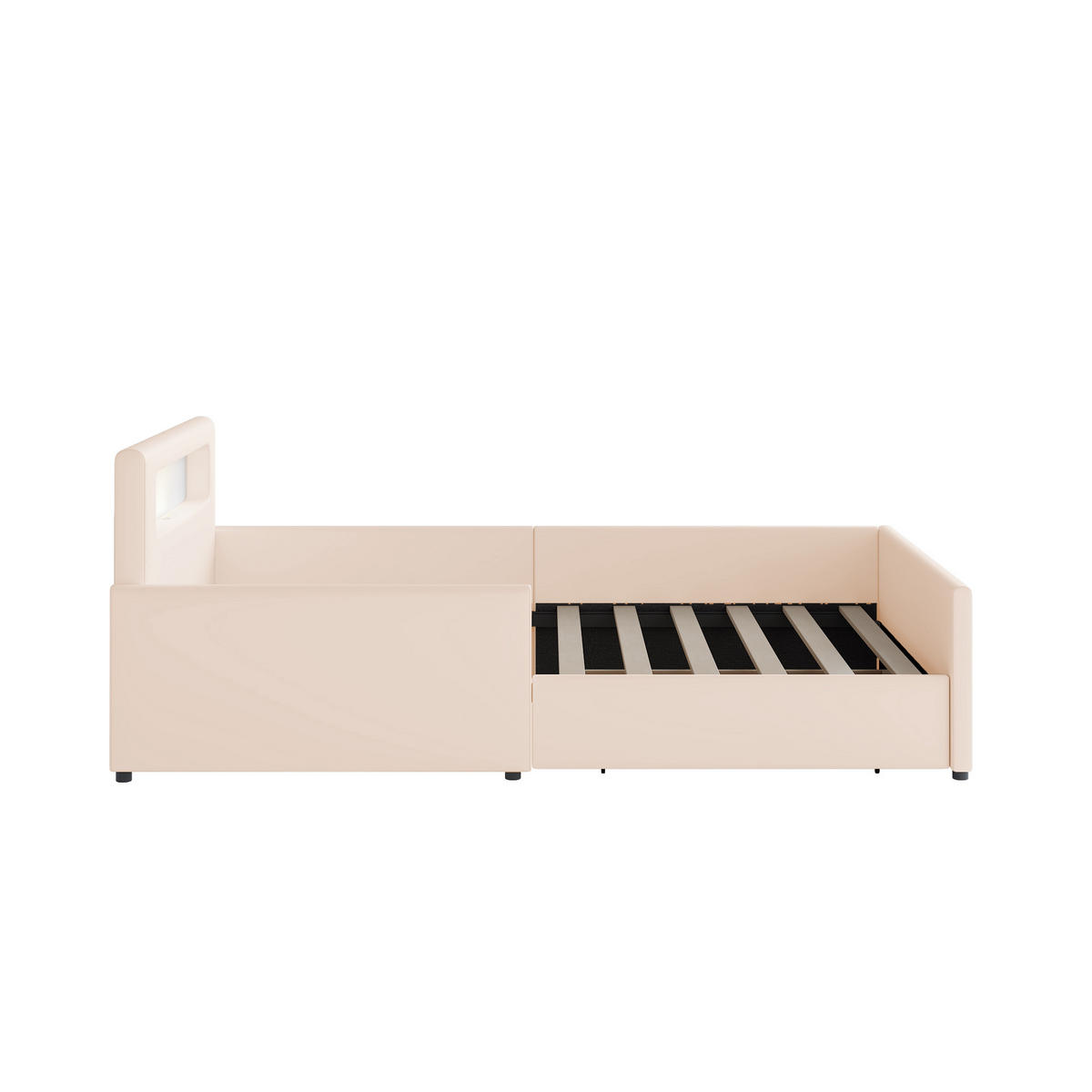 KINDERBETT 90/200 cm DE-01909, in Beige, mit Nachtlicht, USB und erhöhten Seitenteilen - Beige, Metall (90/200cm) - ComfortXL