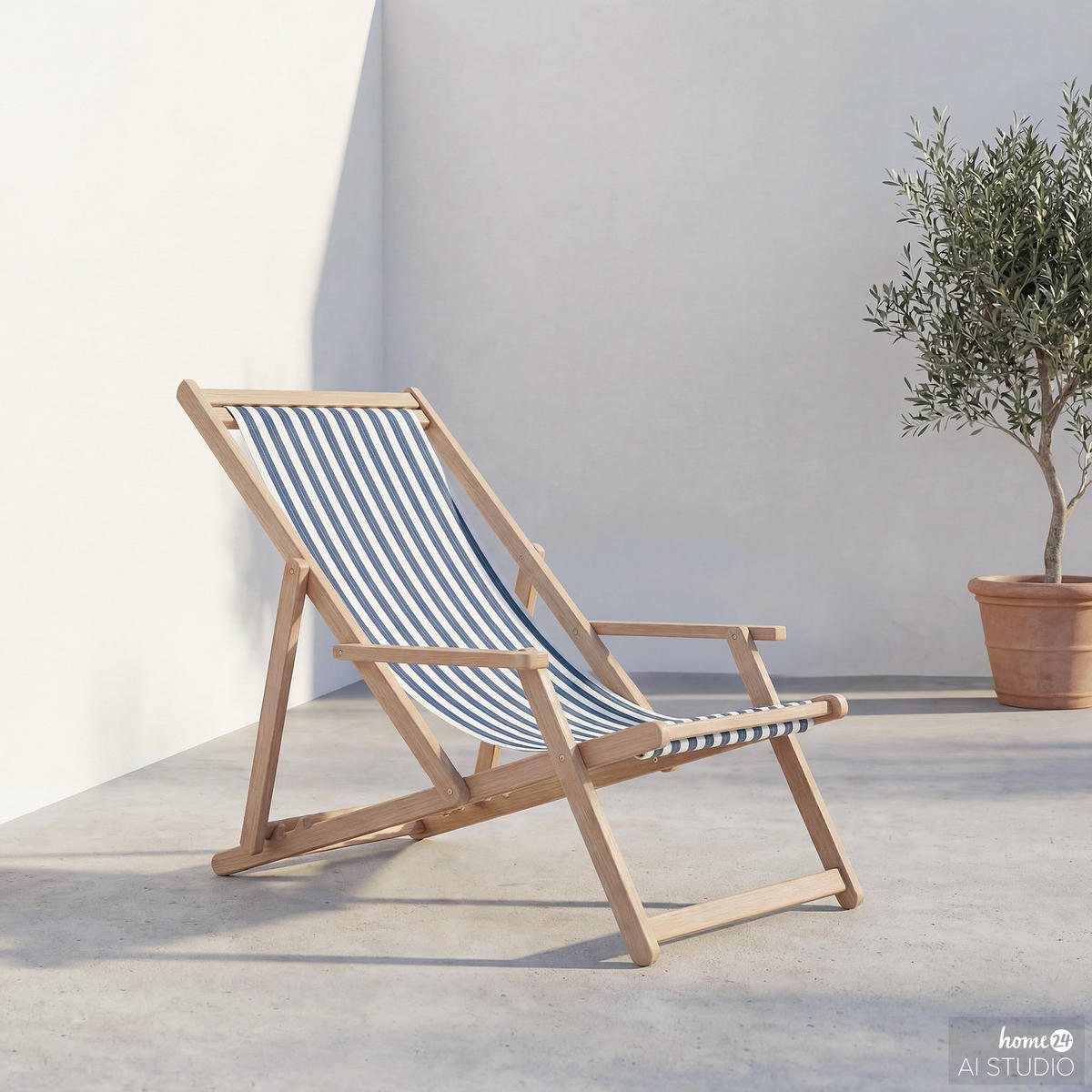 LIEGESTUHL - Akazie massiv / Webstoff - Blau, Holz/Textil (63/88/102cm) - home24