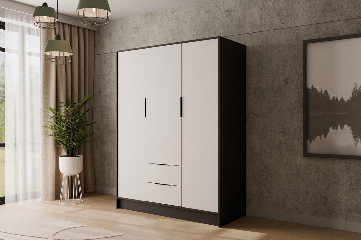 KLEIDERSCHRANK mit Flügeltüren KOLIN 150x200cm Schwarz / Weiß - Schwarz/Weiß, Holzwerkstoff (150/200/51cm) - ALTDECOR