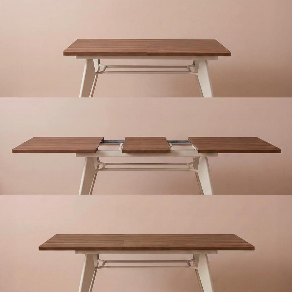 ESSTISCH ausziehbar 140/180cm Metallbeine Beige und Tischplatte Nussbaum-Optik Meloe - Beige/Nussbaumfarben, Holzwerkstoff/Metall (90/140/76cm) - Sicaan
