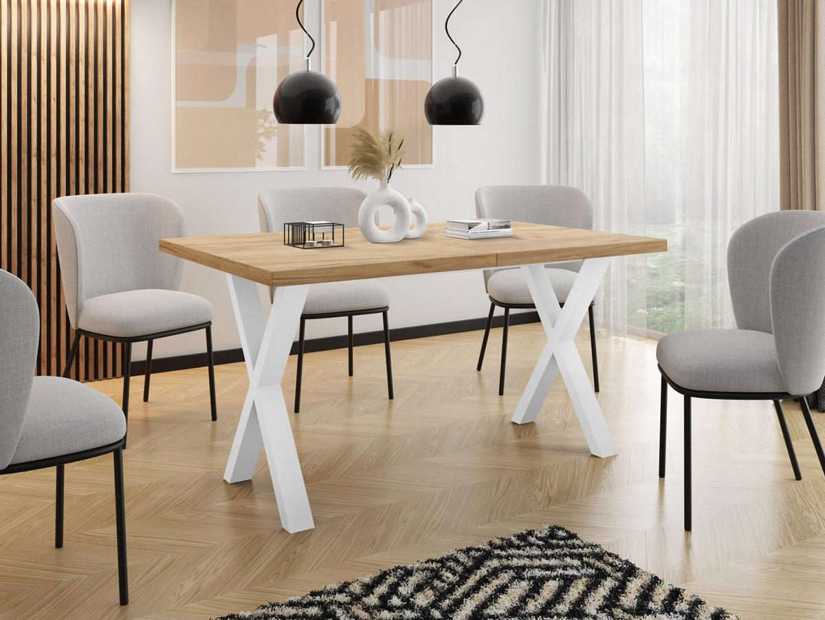 ESSTISCH Luiza rechteckig ausziehbar, Craft Eiche 140-240/80/76 cm - Eiche Wotan/Weiß, Holzwerkstoff/Metall (140/80/76cm) - WFL GROUP