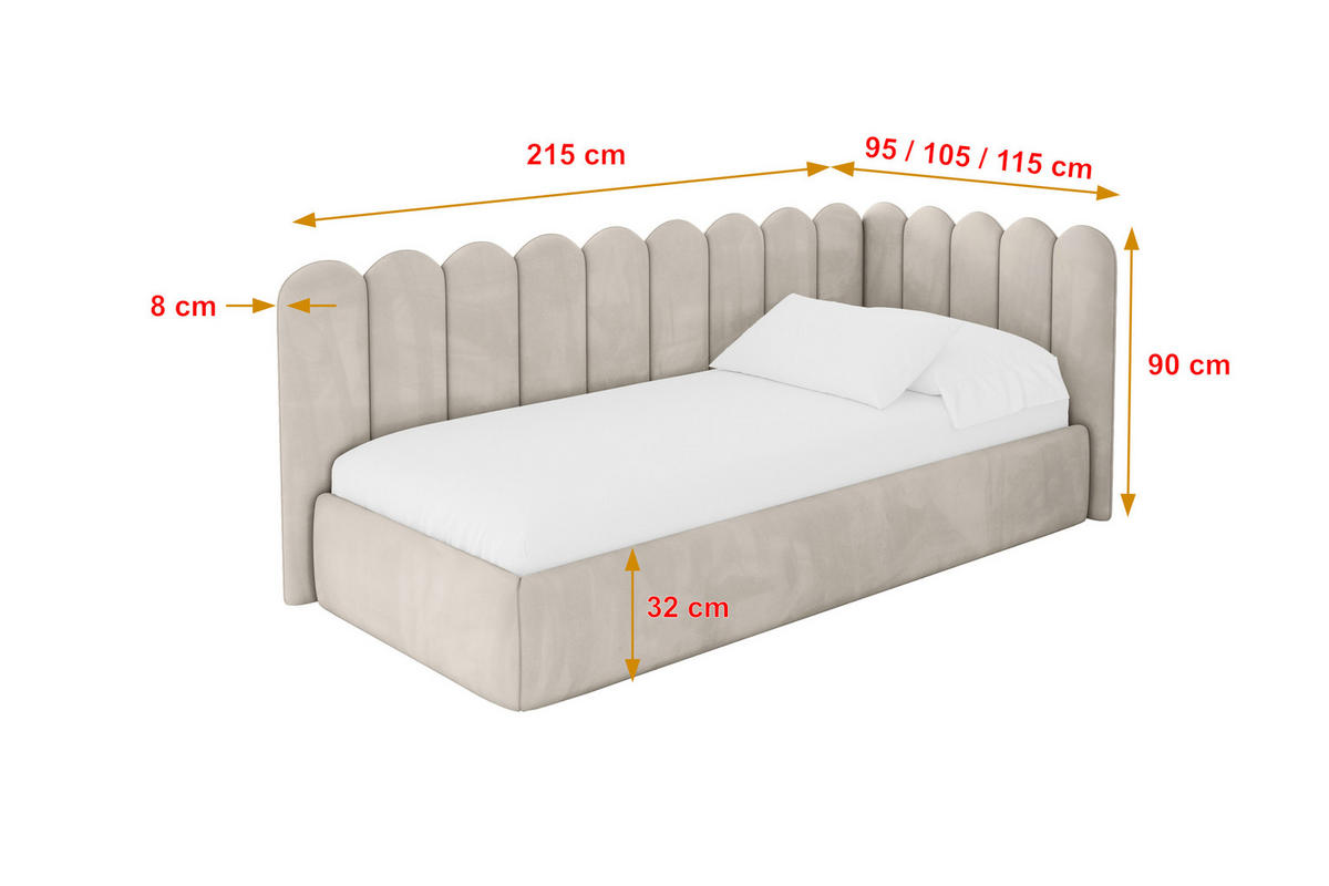 EINZELLBETT Jugendbett mit Bettkasten, Links - ARTY 80x200 Beige - Ecru, Holzwerkstoff/Textil (80/200cm) - ALTDECOR