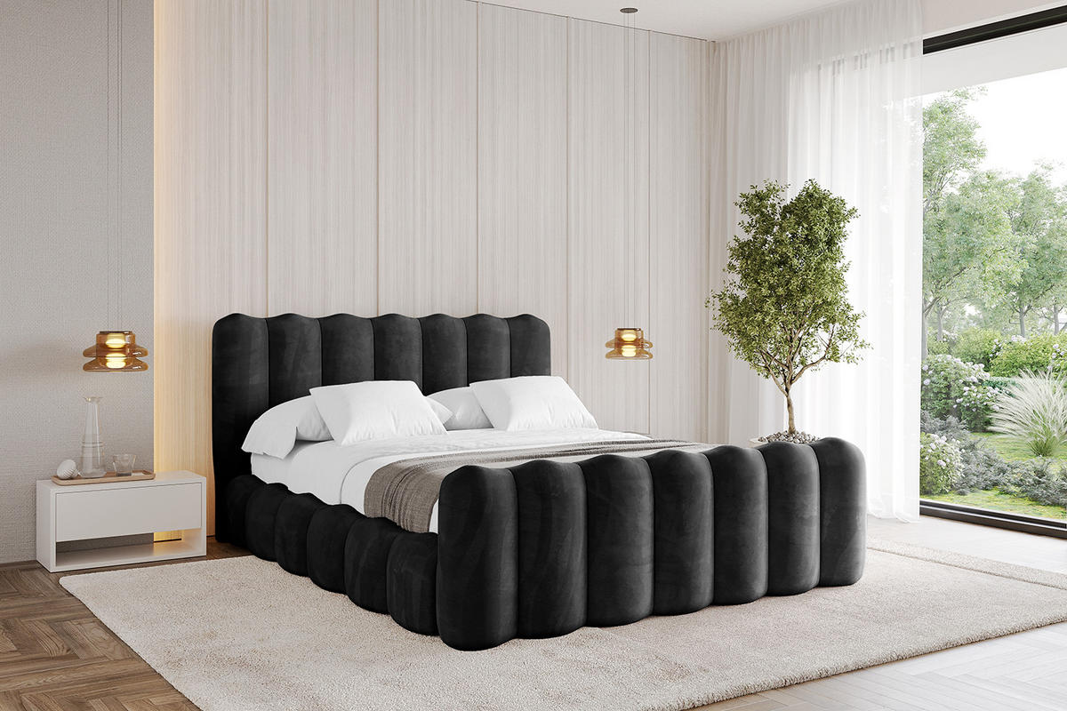 POLSTERBETT mit Bettkasten, Fußteil und Lattenrost, Boxbett ohne Matratze - SORA-Z 180x200 Schwarz - Schwarz, Holzwerkstoff/Textil (180/200cm) - ALTDECOR
