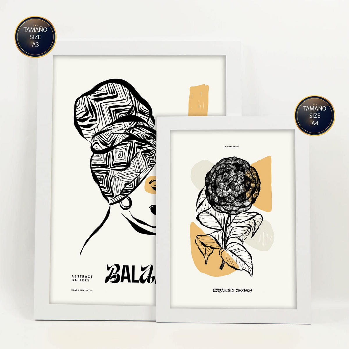 POSTER Set Mit 6 In Schwarzer Tinte Black Power Kunstdrucke Im Skizzenstil Für Innenarchitektur A3 & A4 Weißer Rahmen - Weiß, Papier (29/3cm) - Nacnic