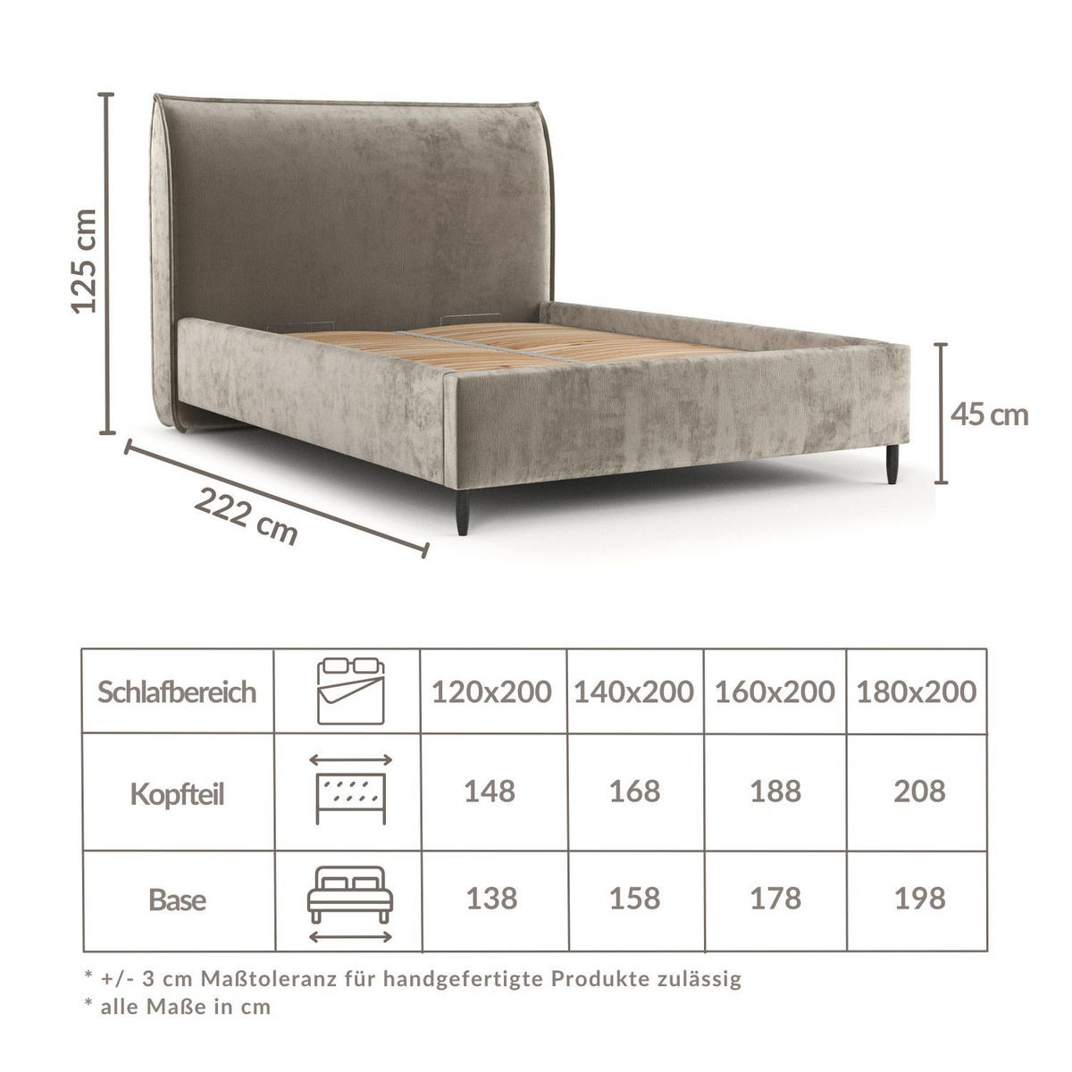 POLSTERBETT Shell Beige 160/200 cm im Chenille-Stoff - Beige/Schwarz, Holz/Holzwerkstoff (160/200cm) - Maison de Reve