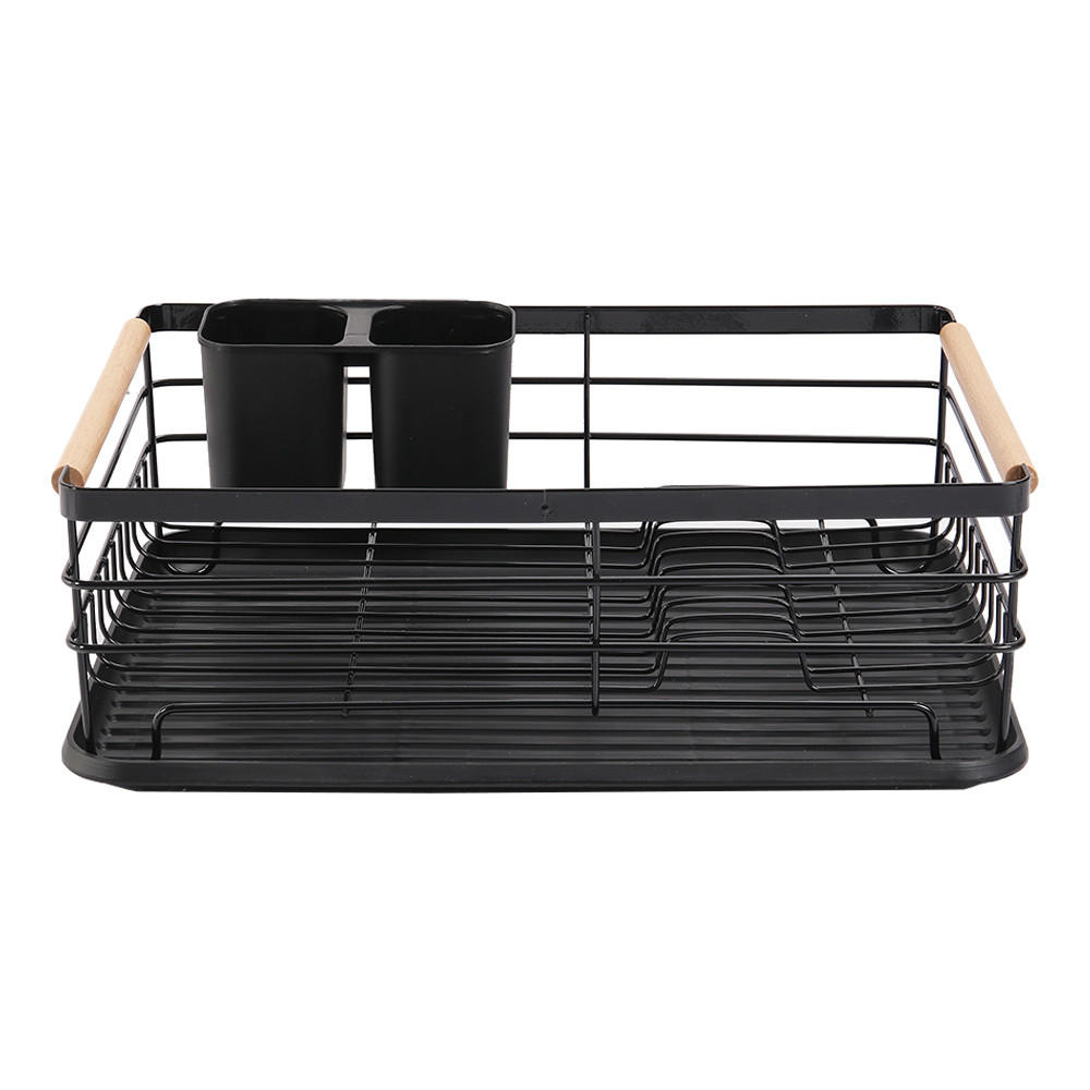 GESCHIRRABTROPFKORB Abtropfschale Holzgriff Metall Schwarz - Schwarz, Holz/Metall (43/14/30.5cm) - Livingandhome